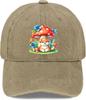 Cute Puppy and Mushroom Watercolor Print Washed Baseball Cap Adjustable Casual Sun Protection Adult Hat