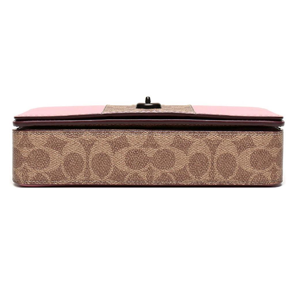 Coach Dinky Logo Coated Canvas Crossbody Shoulder Bag Medium Women Bags Brown Yellow Pink 76368-V5P2P