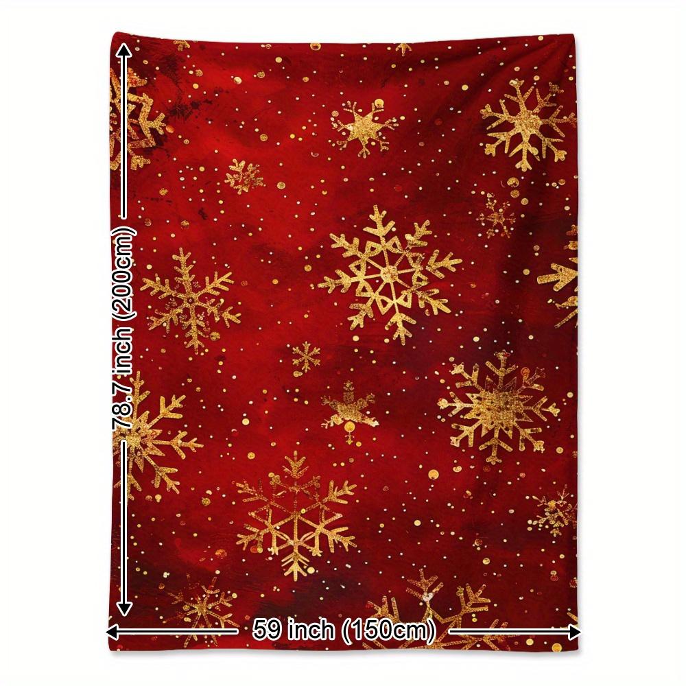 Soft, Warm Flannel Cozy Vintage Christmas Blanket with Golden Snowflakes - Perfect for Naps, Camping, Travel & Home Decor - Idea