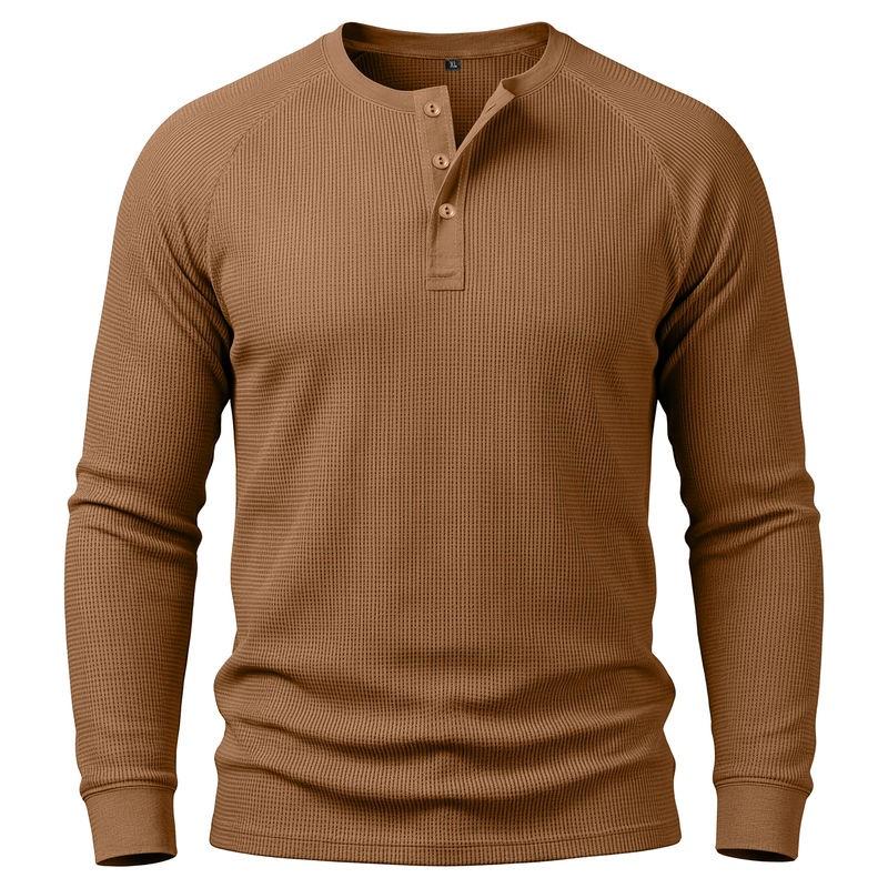 Mens Long Sleeve Henley Basic Solid Casual T Shirt