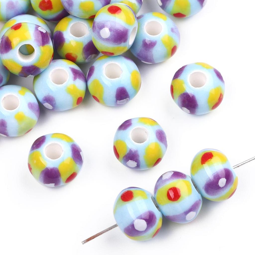 2 Stück/Beutel, 12 x 9 mm, rund, gepunktet, Keramik-Porzellan, lose Distanzperlen für DIY-Schmuck, Handwerk, Herstellung, Zubehör