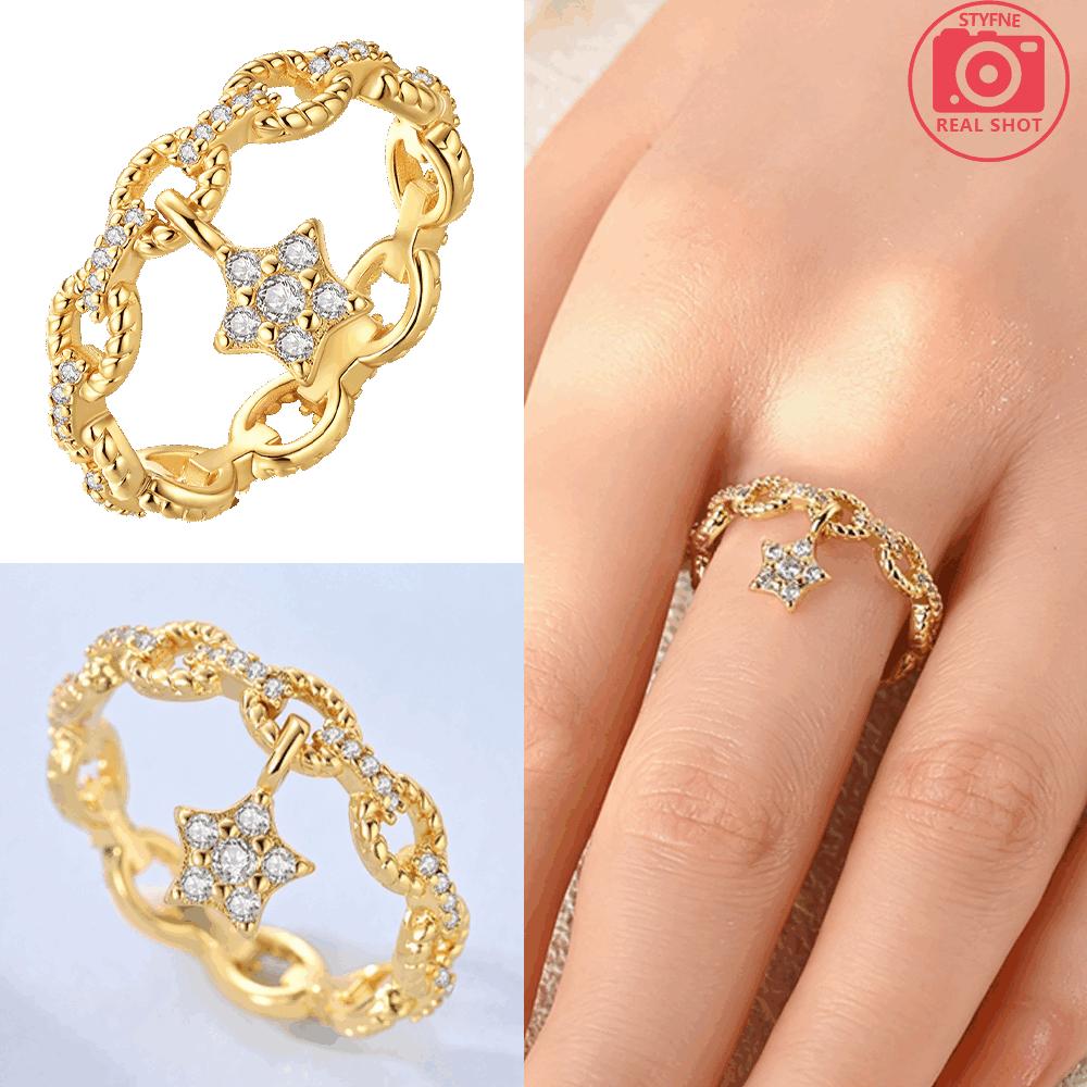 Ring 925 Silver Gold Silver Two-color Three-ring Star Chain Ring Valentine s Anniversary Fine Women Gift Accessory 6