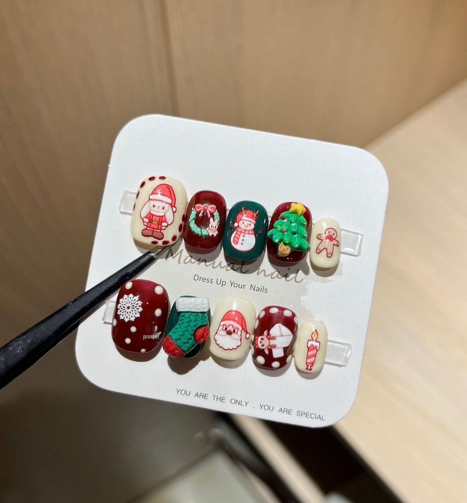 Christmas Collection: Cute Cartoon Girl Wearable Nail Stickers, Handmade & Removable