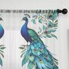 2PCS Sheer Curtains, Blue and Green, Peacock and Floral Pattern, Suitable for Bedroom and Living Room, Rod Pocket Style