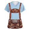Women's V Neck Short Sleeve Work Shirt with Pockets Oktoberfest Print Top for Healthcare and Service Uniforms Lightweight Comfortable Fit