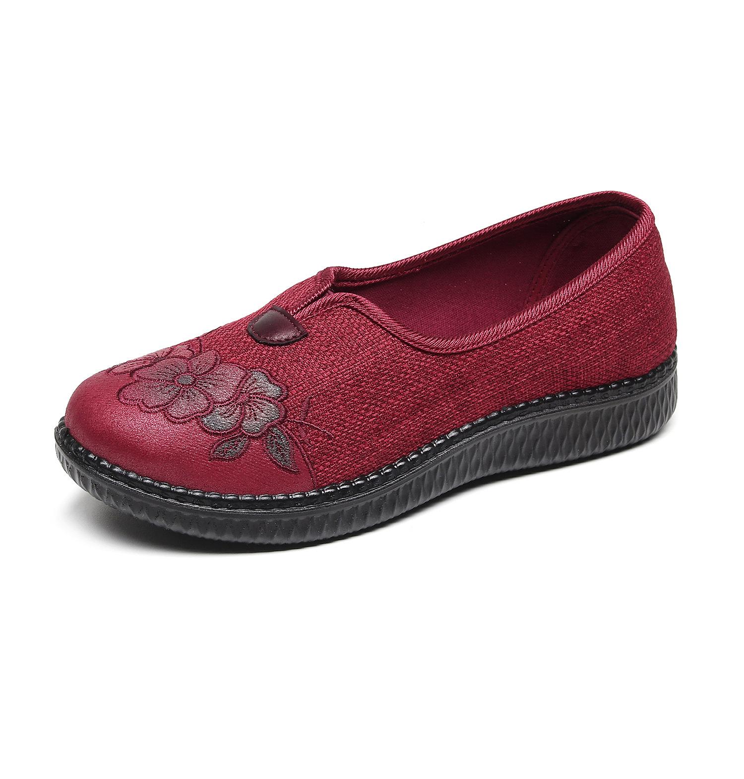 

2024 Горячая новая обувь из старой пекинской ткани, женские туфли-одиночки, нескользящая мягкая подошва, без застежек, обувь для мам среднего возраста, кроссовки для женщин 35 красный