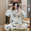 New 2025 Autumn Winter Warm Flannel Women Pijama Sets Thicken Coral Velvet Long Sleeve Cute Cartoon Purple Sleepwear Set Thin Flannel Pajamas Set
