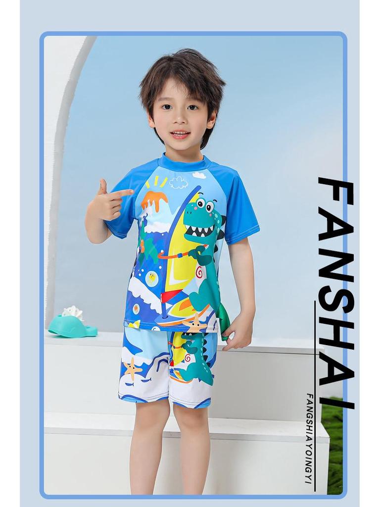 Children's Quick-Dry UPF Sun Protection Swim Set: Boys' Short-Sleeved Swimsuit and Baby Diving/Surfing Suit