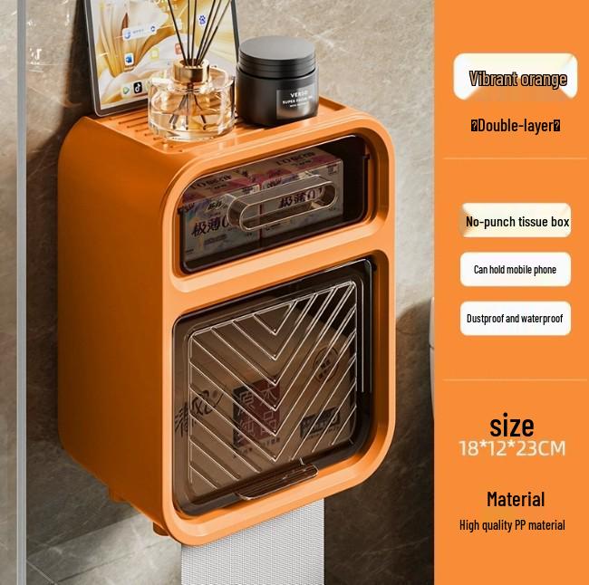 

Punch-Free Waterproof Wall-Mounted Bathroom Tissue Box