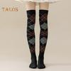 1 Pair Winter Socks Rhombus Printing Over-the-knee Socks Warm Extra Loose Ankles Contrasting Color Stockings for Daily Wear Dancing