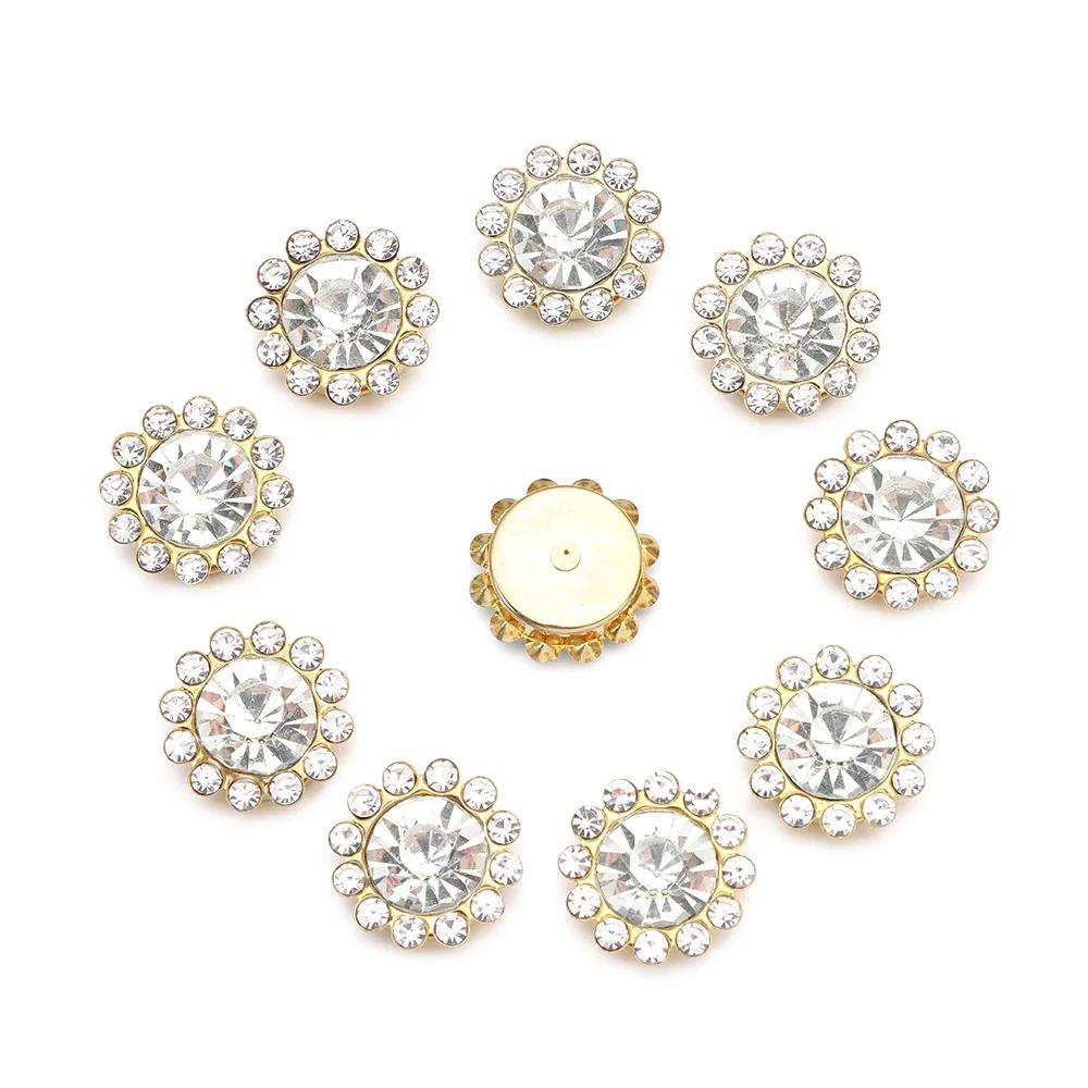 10pcs Flower Rhinestones Buttons Pearl Button Diamante Crystal Bow Wedding Bride Holding Scrapbooking Accessories Apparel Sewing