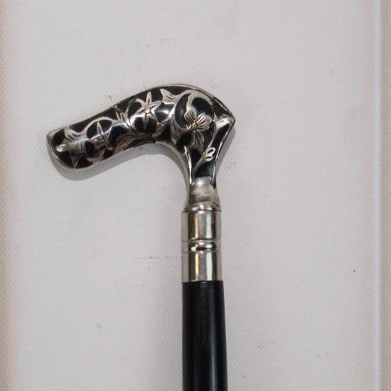 93.98 Cm Walking Stick Aluminum Wooden Walking Cane Gift for Grandfather, Father Silver and Black Solid Cane Collector Item