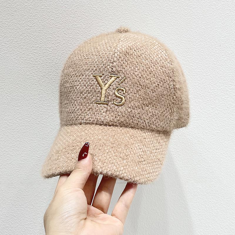 Casual and Versatile Lambswool Peaked Hat for Women, Winter Korean Fashion Trendy Embroidered Letter Baseball Cap