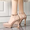 Fashion Sexy High Heel Single Shoes for Women with Buckle Elegant Mary Jane Waterproof Platform Painted Leather Wedding Party Shoes