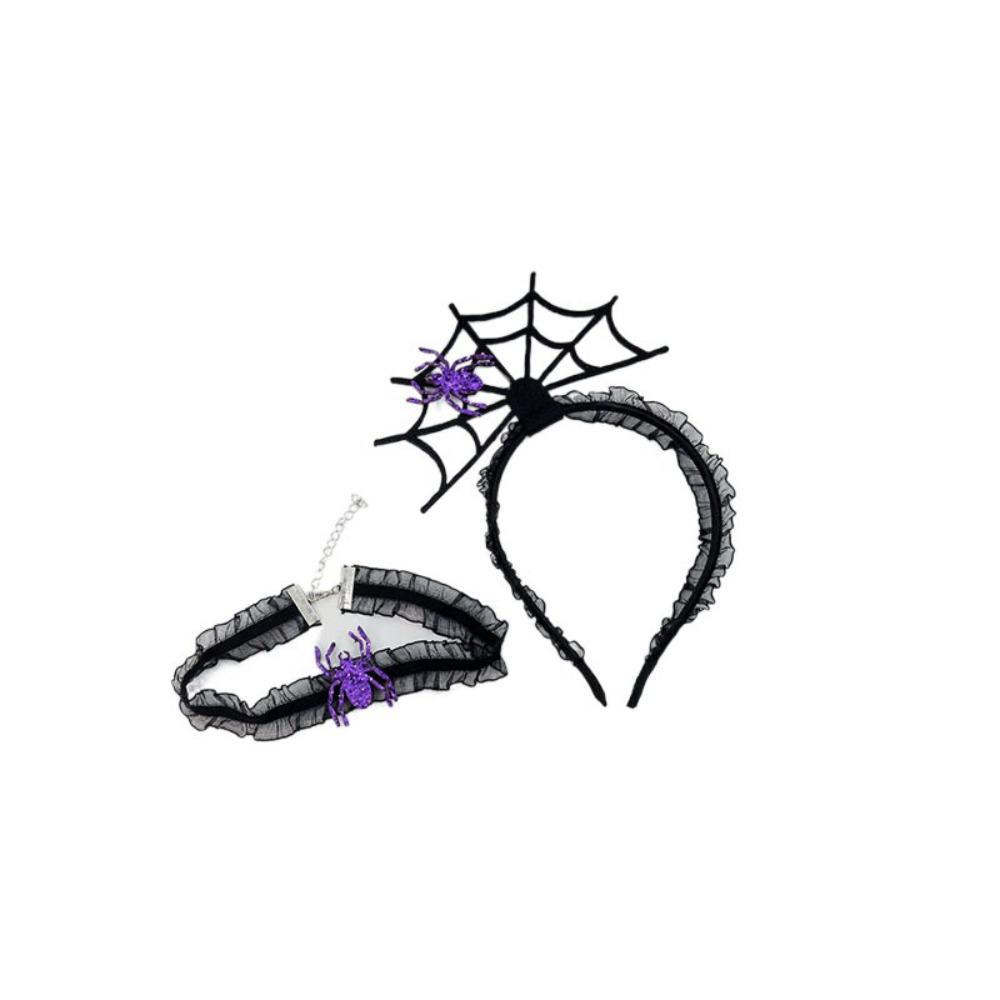 

Черная Хэллоуинская повязка на голову Сетка Паутина Повязка для волос Индивидуальная повязка для волос Набор ожерелий Мальчики/Девочки фиолетовый