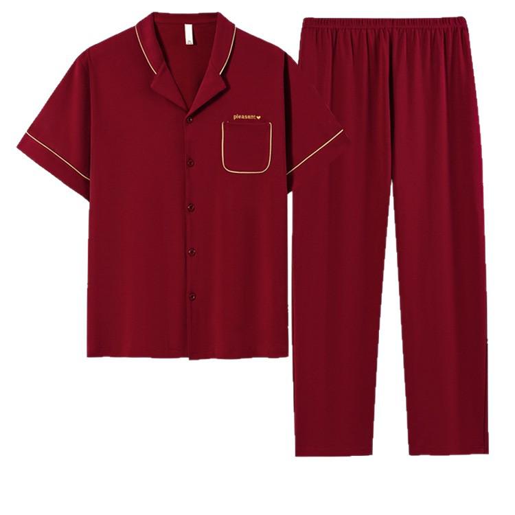 Red Wedding Couple Pajamas: Antibacterial Lycra Cotton Short Sleeve Set for Women & Men's Home Wear, Year of the Rat Theme