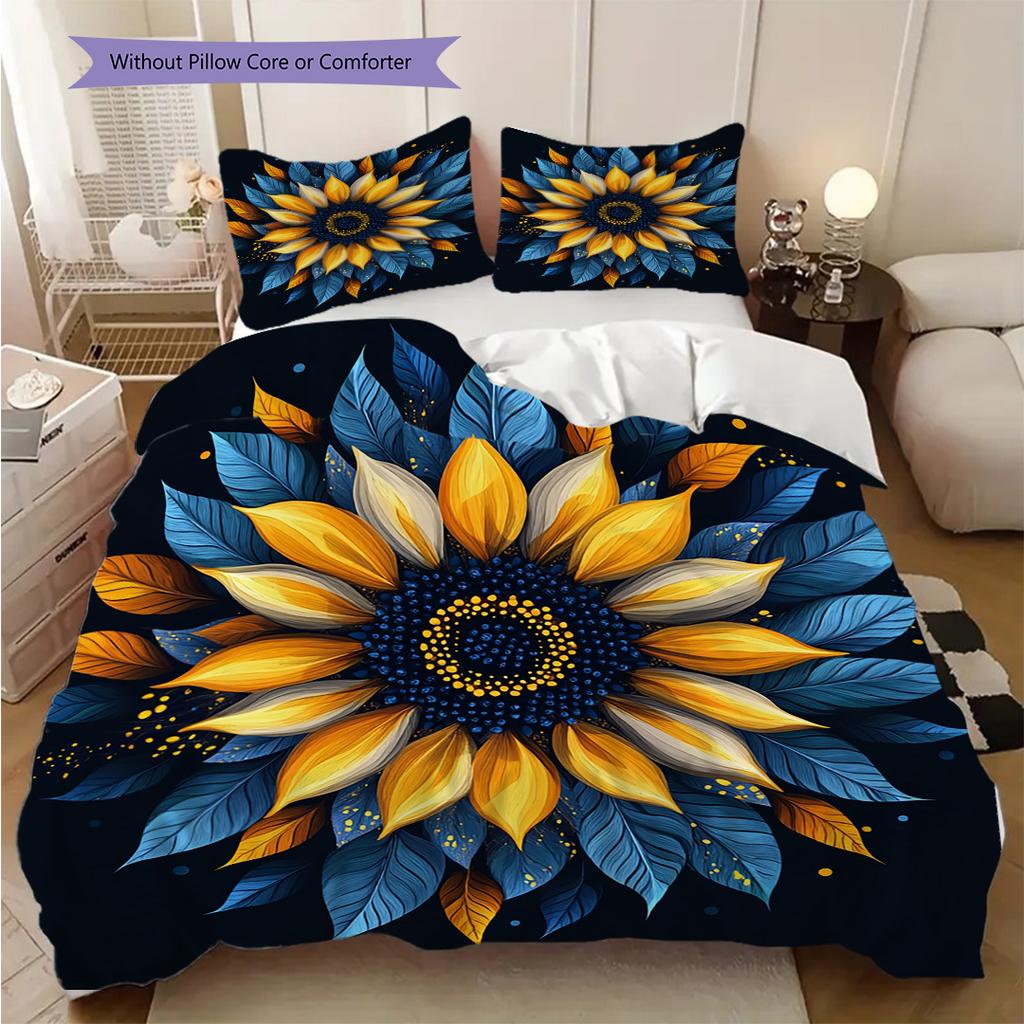 Sunflower Pattern Bedding Quilt Set Quilt Cover Pillowcase Home Decoration Birthday Gift (1 * Duvet Cover + 2 * Pillowcase, Without Core)