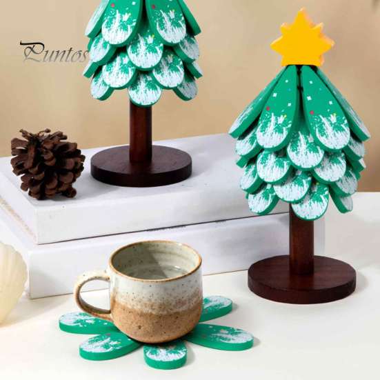 Heat Resistant Pad for Instant Pots Tree-Shaped Wooden Trivets with Storage Stand, Collapsible Rustic Table Protector Dining Pot Holders, Anti
