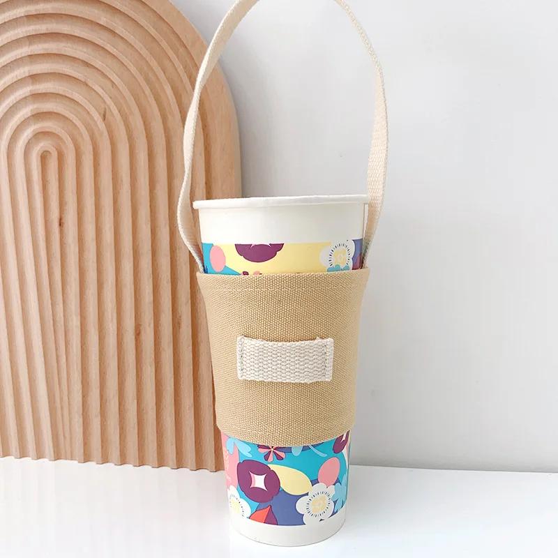Beverage Cup Tote Bag Mug Sleeve Wrap Colorful Canvas Easy-take Cup Set Beverage Cup Bag Durable Handmade Canvas Cup Bag Home