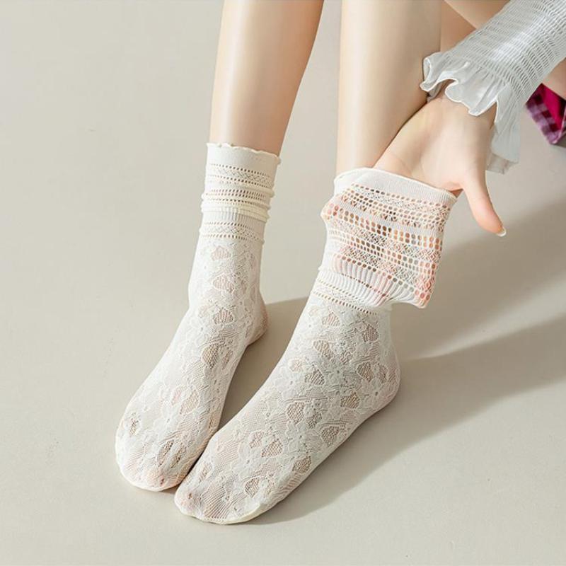 1/3/10 Pairs Summer Thin Lace Socks Wooden Ear Edge Mid-calf Socks Lace Lace Stacker Socks