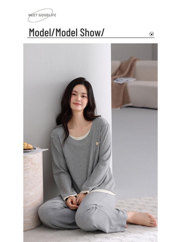 Women's Fall Pajama Set: Long Sleeve & Long Pants with Breast Pads, Modal Fabric, Wear Indoors or Outdoors