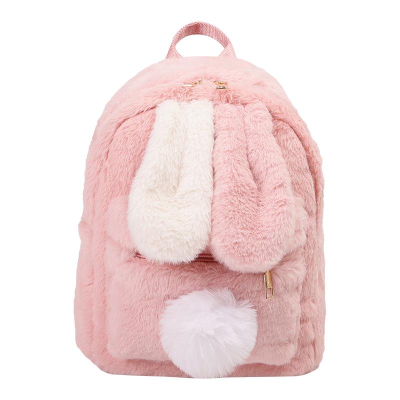 2025 Cute Rabbit Ears Backpack: Japanese & Korean Harajuku Style, Large Capacity, Fuzzy Crossbody Bag for Girls
