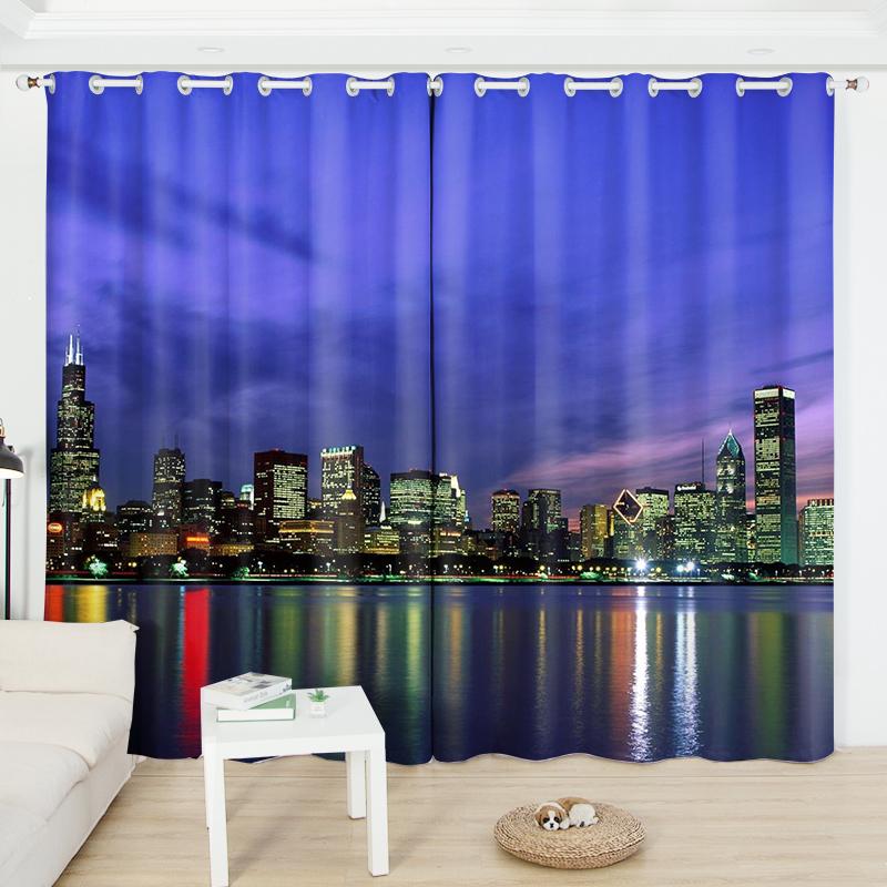 2 Panel Hong Kong City Schöne Nachtansicht Schatten Vorhang Custom Schlafzimmer Wohnzimmer Studio Fenster Vorhang Grommet Top Cortinas
