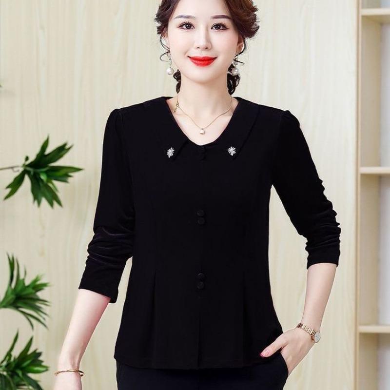 Frühlings- und Herbst Damen Langarm Pullover mit Knöpfen Einfarbig Chiffon Mode Freizeit Oberteil