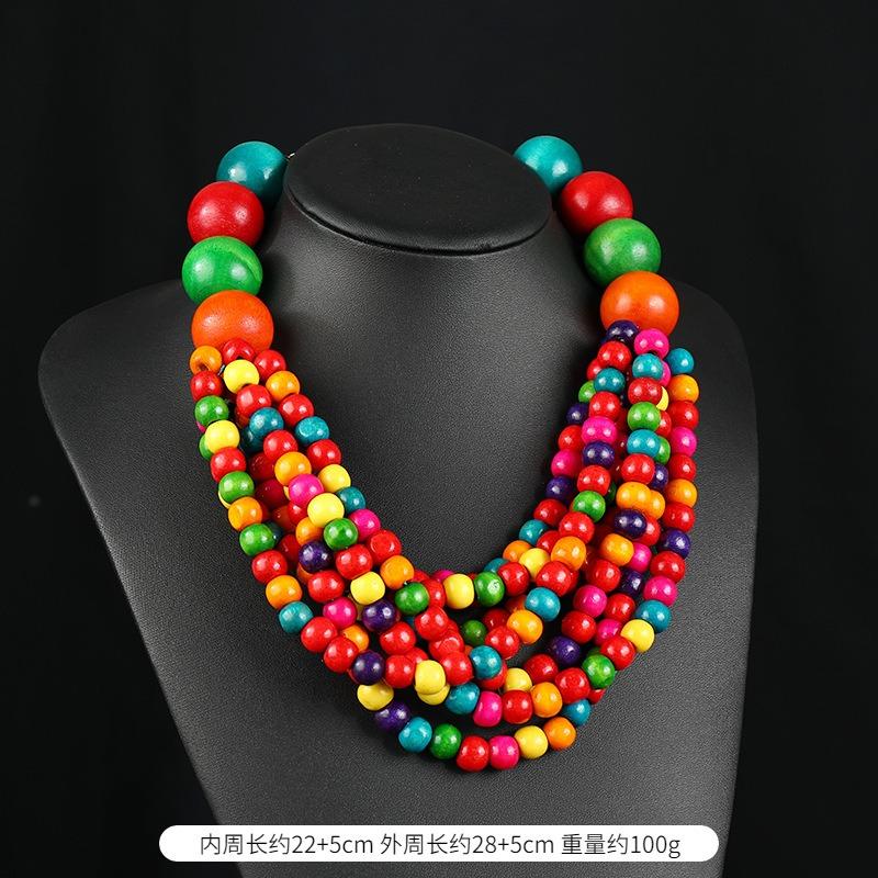 Handmade super exaggerated bohemian wood bead necklace music festival stage catwalk retro personalized vacation accessories