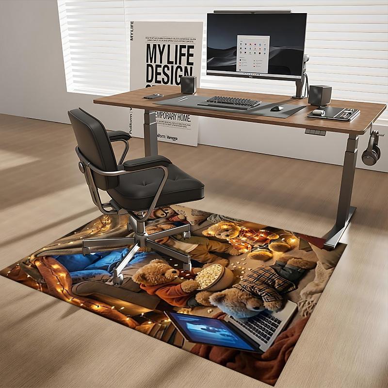 1pc Teddy Bear Plush Toy Office Chair Mat - Anime Cartoon Design, Festive Gift, Non-Slip Carpet for Home Decor, Suitable for All Seasons.C032