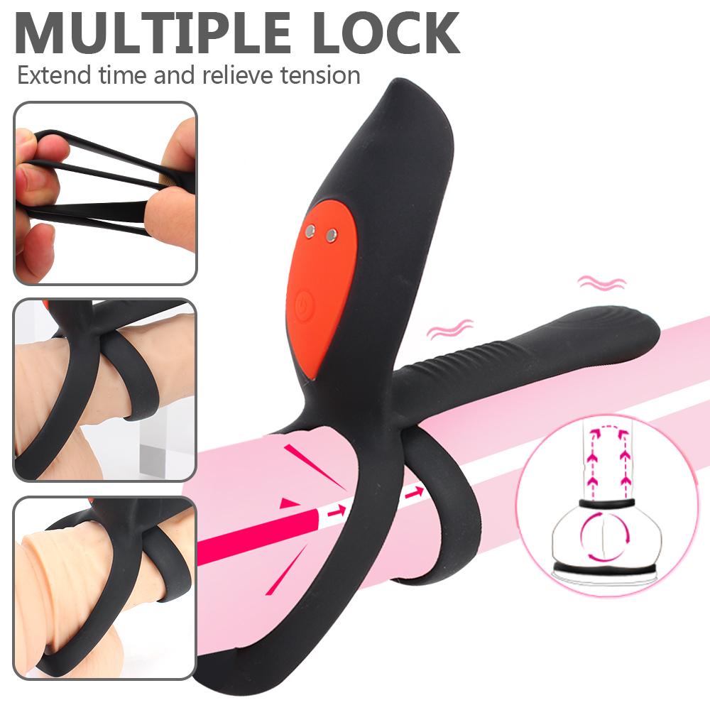 Prostate Vagina Massage Vibrator Dual Cock Ring Vibrating Long Lasting Erection Nipples Clitoris Stimulator 10 Frequency Adult Product