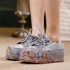 Hand-painted Lace Up Round Toe Thick Soled Shoes Fashionable Versatile Height Increasing Women's Shoes