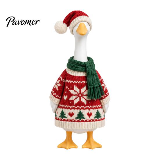 Decorative Patched Goose Clothing Set Christmas Porch Outfit, Festive Poinsettia Costume, Winter Holiday Outfit Clothes with Hat, Seasonal Apparel for