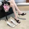 Fashion French Beautiful Thin Strap Lace One-line Slippers Women's Summer Wear 2025 New Versatile Sandals