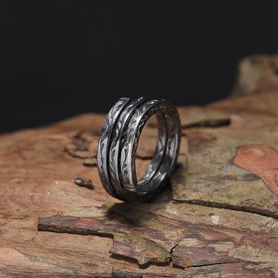 Retro Tang Grass Pattern Three Strands Ring For Men Punk Gothic Open Ring Handmade Designer  Unisex Accessories Love Gift