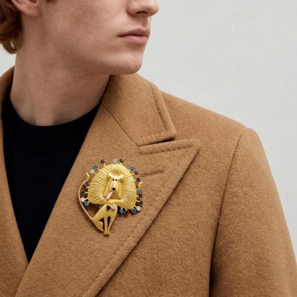 Irregular Lion Rhinestone Brooch Vintage Glaze Badge Pin Suit Accessories  Clothes Accessories
