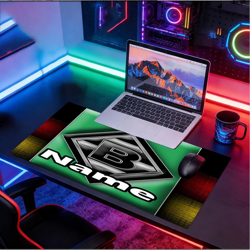 Custom Name Personalized Borussia Monchengladbach Pattern Mousepad, Laptop PC Desk Mat, Decorative Desk Mat for Home Keyboard Pad Gift
