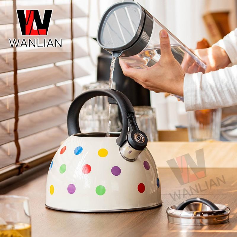 2.5L Stainless Steel Whistling Kettle With Colorful Polka Dot Design Tea Coffee Boiling Kitchen Use