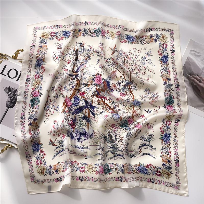 68Cm Fresh Floral Scarf Women'S Autumn And Winter Polyester Fiber Scarf Multi-Purpose Warm Sun Protection Headscarf Neck Shawl