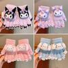 Girls' Kuromi Fleece-Lined Fingerless Gloves - Warm, Cold-Proof, Autumn/Winter Children's Accessories