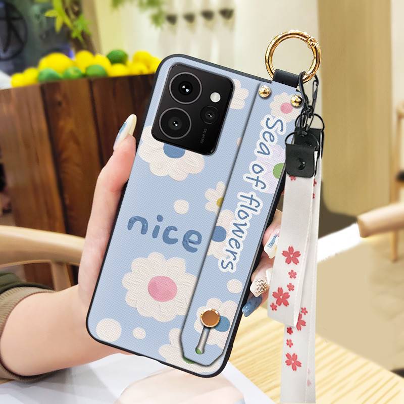 Lanyard Flower Phone Case For Nokia HMD Skyline Kickstand Back Cover Ring Fashion Design Wrist Strap Waterproof Silicone
