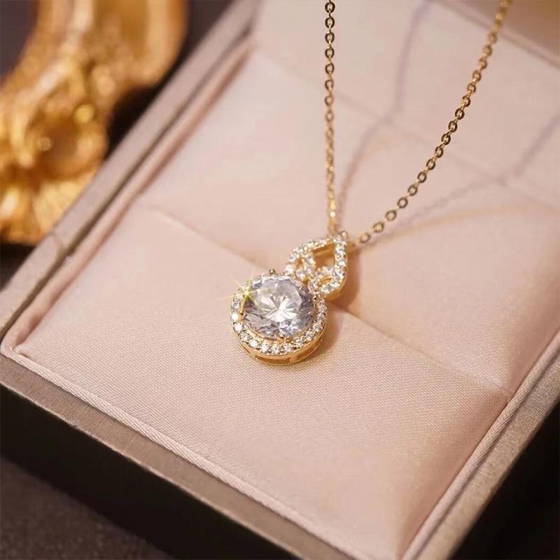 Chinese Style Hollow Gourd Titanium Steel Necklace for Women - Versatile Clavicle Chain