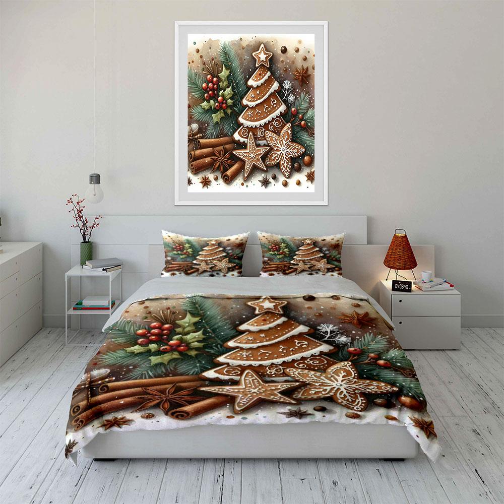 Christmas Gingerbread Cookie Set Bedding Duvet Cover Set Duvet Cover Pillowcases (1*Duvet Cover 2*Pillowcases, Without Duvet Insert)