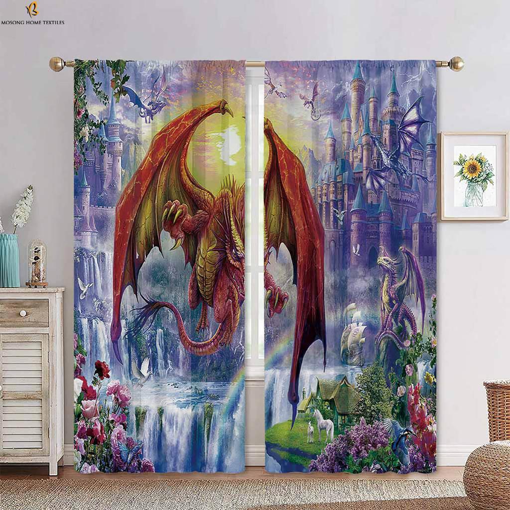 Window Curtains Animal Dinosaur Stereo Printing Bedroom Living Room Kitchen Children Decorative Made Of Polyester Great Decor