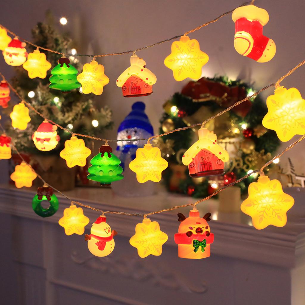 20LED Christmas String Lights, Battery Operated - Santa/Snowman/Tree Design for Indoor Party Bedroom Xmas Decoration Gift
