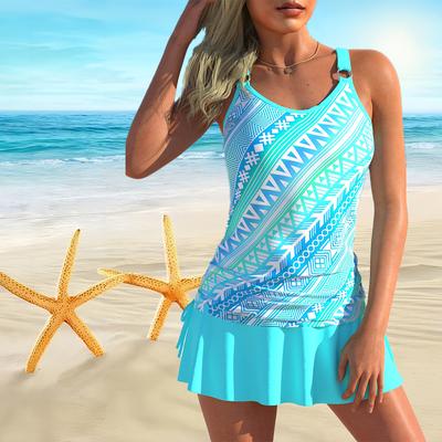 Women's Shoulder Strap Swimsuit with Irregular Image Print Bikini Short Tank Top Swimsuit