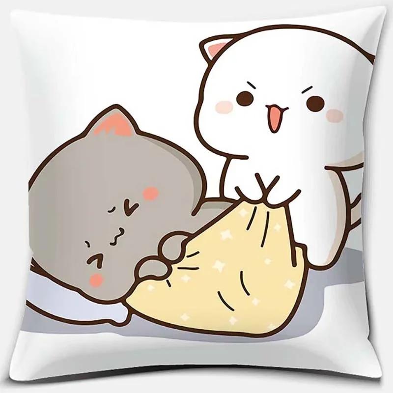 45X45Cm Cartoon Cute Pillow Case Mocha Mochi Peach Cat Cushion Cover Pillow Cover Decorative Pillows For Sofa Car Pillowcase