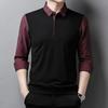 Polo da uomo casual da lavoro, finte due pezzi, con giunture, primavera, autunno, abbigliamento casual maschile, tendenza, camicie a righe a maniche lunghe