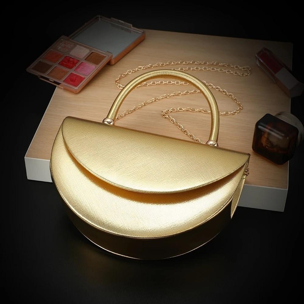 Elegant Shiny Surface Evening Bag Square Half Moon Diamond Studs Clutch Bag Handbag Valentine's Day