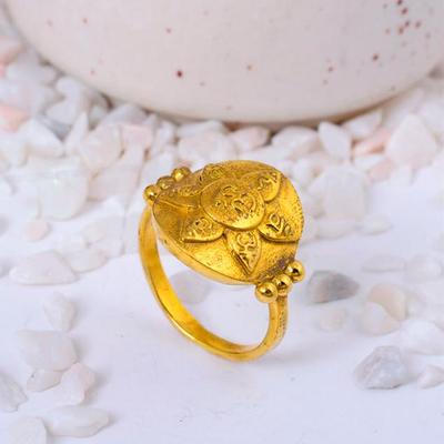 Antiker Vergoldeter Blumenring | Messing Runder Statement-Ring im Vintage-Stil für Damen | Aufwendiger Blumenschmuck